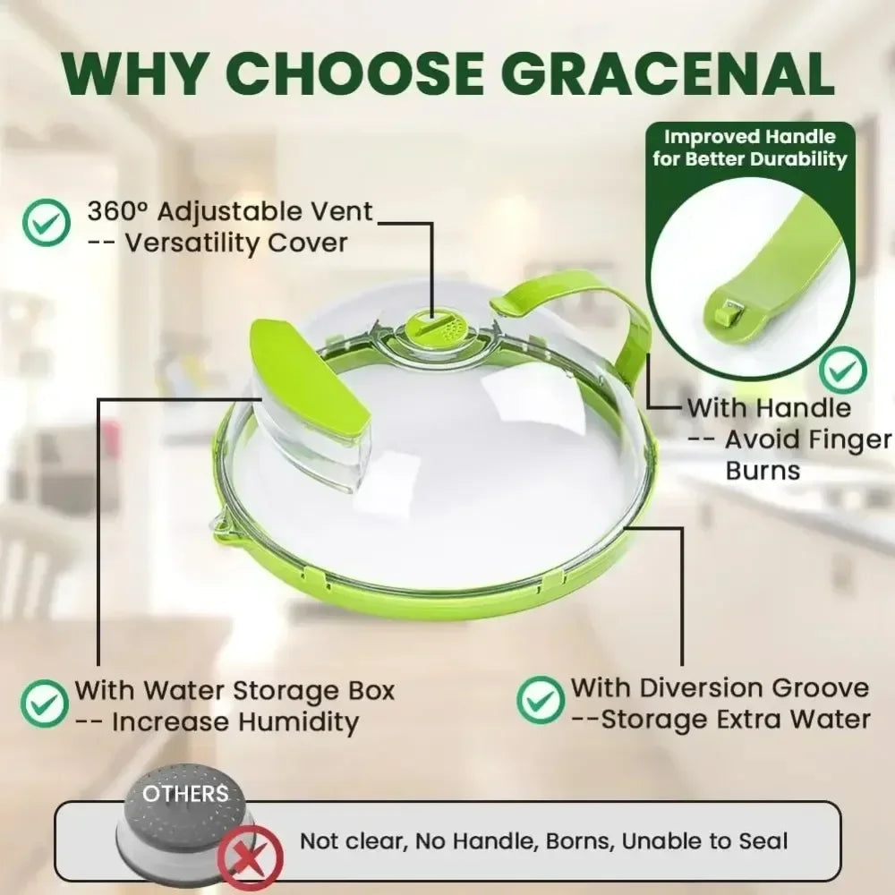 Clear Microwave Splatter Cover with Steamer Handle - 10 Inch Food Cover for Effortless Cooking and Mess-Free Heating
