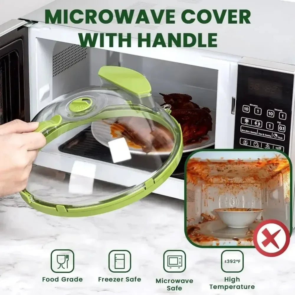 Clear Microwave Splatter Cover with Steamer Handle - 10 Inch Food Cover for Effortless Cooking and Mess-Free Heating