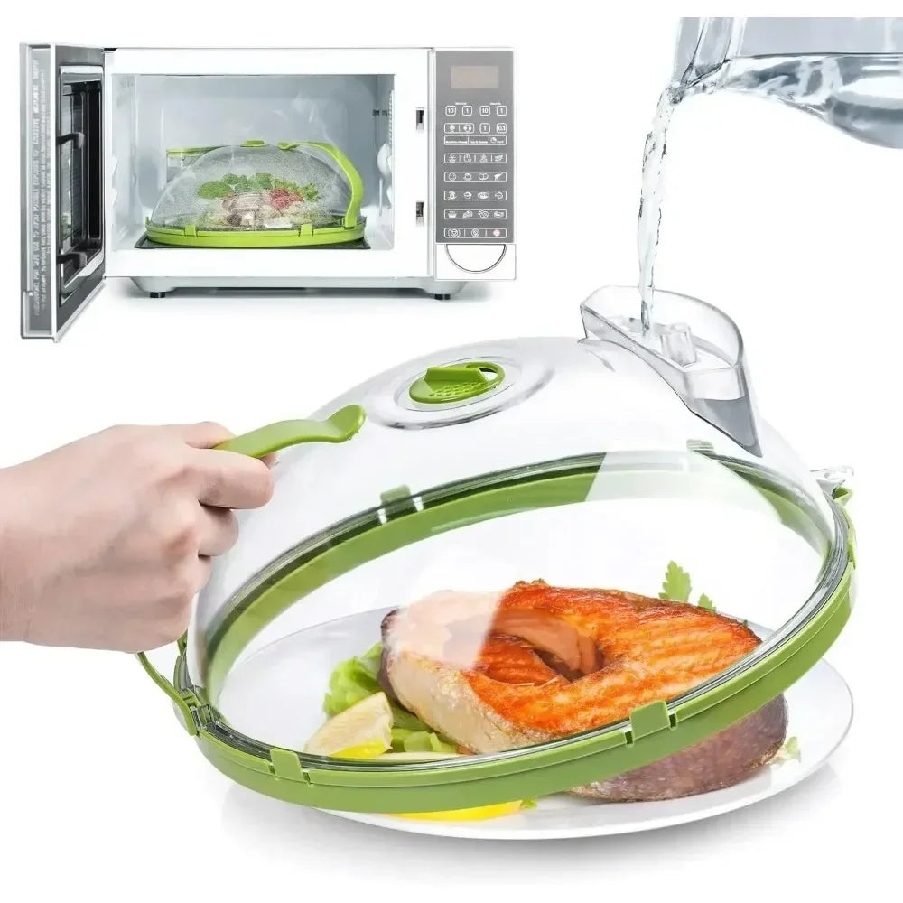 Clear Microwave Splatter Cover with Steamer Handle - 10 Inch Food Cover for Effortless Cooking and Mess-Free Heating