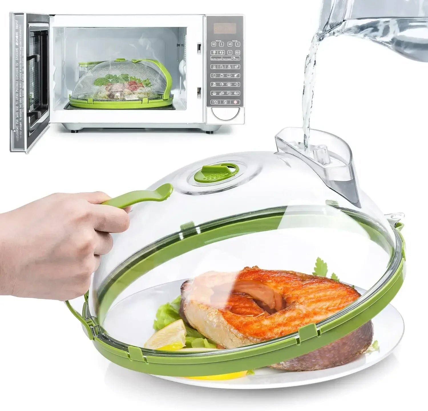 Clear Microwave Splatter Cover with Steamer Handle - 10 Inch Food Cover for Effortless Cooking and Mess-Free Heating