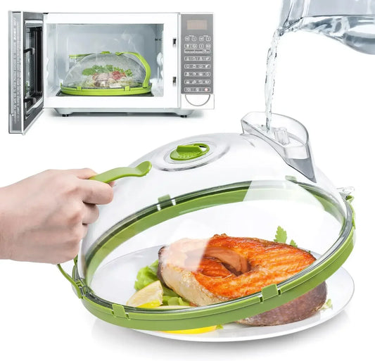 Clear Microwave Splatter Cover with Steamer Handle - 10 Inch Food Cover for Effortless Cooking and Mess-Free Heating