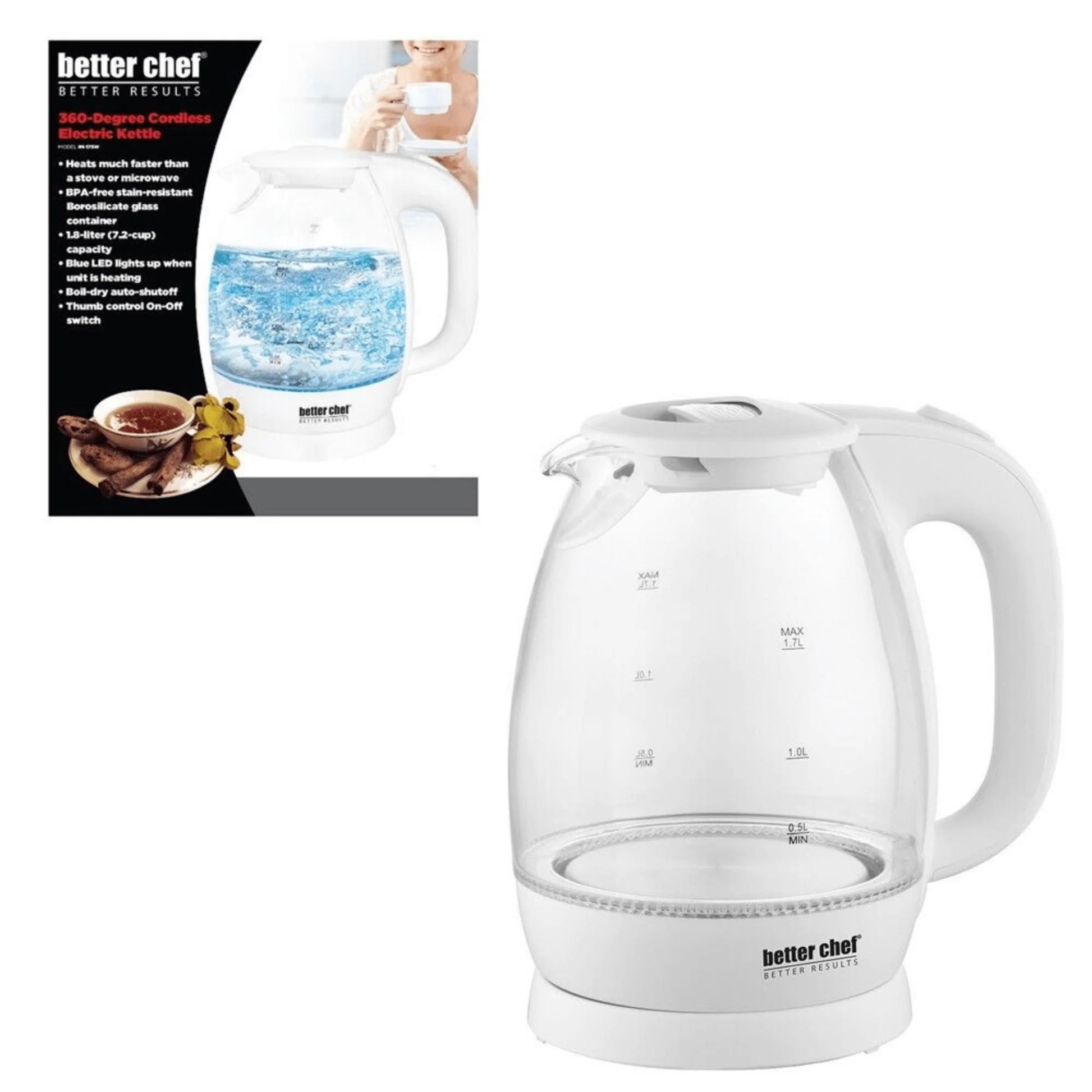 Better Chef 7-Cup Cordless Borosilicate Glass Electric Kettle with LED Light
